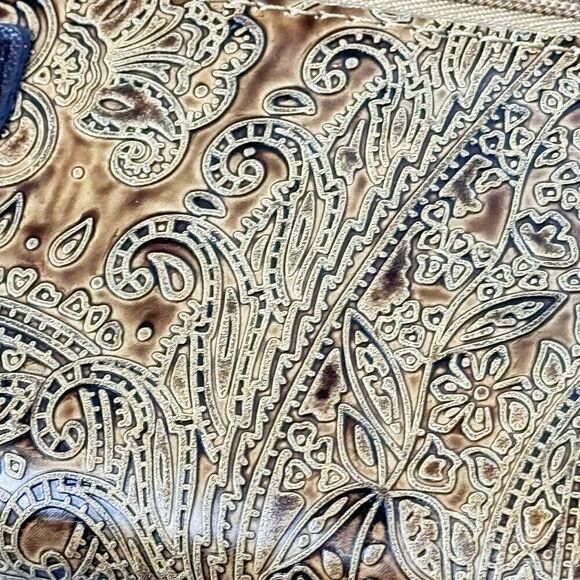 Relic TriFold Wallet Checkbook Insert Brown Paisley Saddle Tooled Leather Boho - Picture 6 of 14